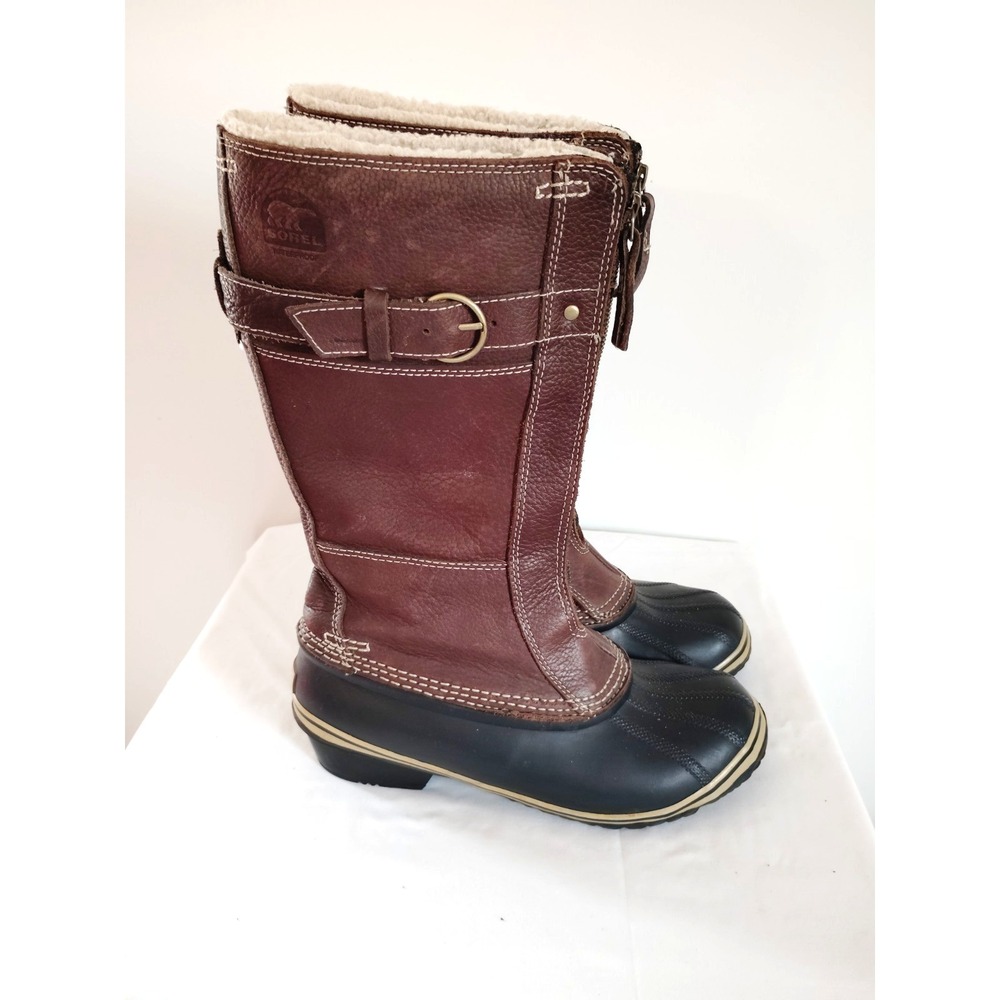 Sorel Brown Leather Rubber Duck Hunting Waterproof Winter Snow Boots Women 7.5